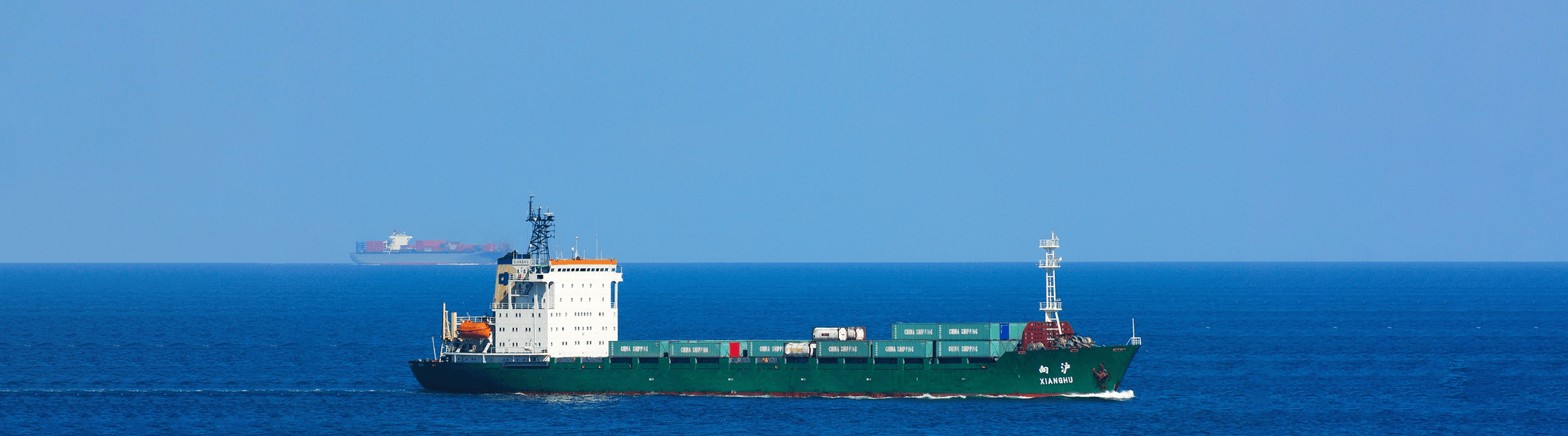 A ship loaded with cargo at sea